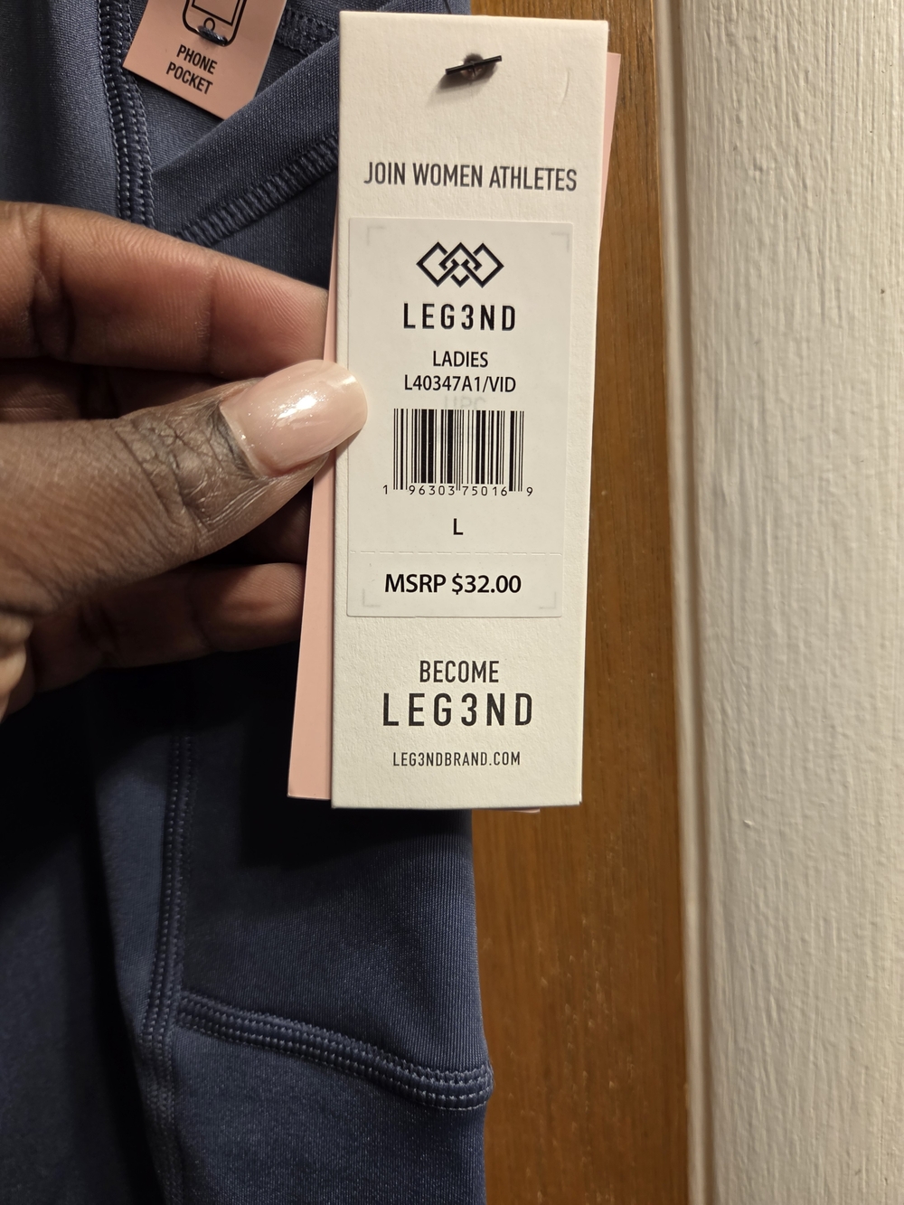 Leg3nd High-Waist Blue Active Leggings with Side Pockets - Picture 3 of 6